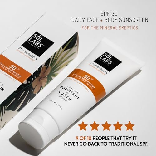 SOL LABS Mineral Sunscreen SPF 30 Face & Body – Lightweight, Hydrating Daily Moisturizer with Niacinamide & Zinc Oxide – Reef Safe, No White Cast – Korean Skin Care – 4 oz Avelisse