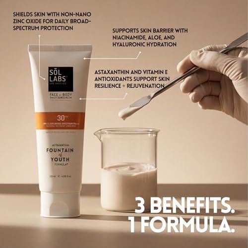 SOL LABS Mineral Sunscreen SPF 30 Face & Body – Lightweight, Hydrating Daily Moisturizer with Niacinamide & Zinc Oxide – Reef Safe, No White Cast – Korean Skin Care – 4 oz Avelisse