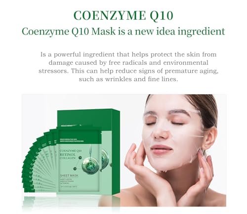 IREV Pack of 10 Collagen Face Mask with Coenzyme Q10 & Retinol – Anti Aging, Hydrating, Deep Repairing Sheet Masks for Moisturizing and Wrinkle Care (10 Count) - görsel 6