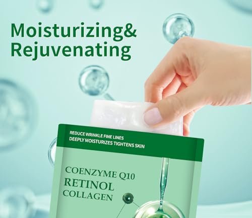 IREV Pack of 10 Collagen Face Mask with Coenzyme Q10 & Retinol – Anti Aging, Hydrating, Deep Repairing Sheet Masks for Moisturizing and Wrinkle Care (10 Count) - görsel 4