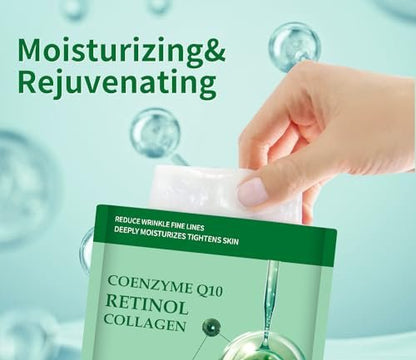 IREV Pack of 10 Collagen Face Mask with Coenzyme Q10 & Retinol – Anti Aging, Hydrating, Deep Repairing Sheet Masks for Moisturizing and Wrinkle Care (10 Count)