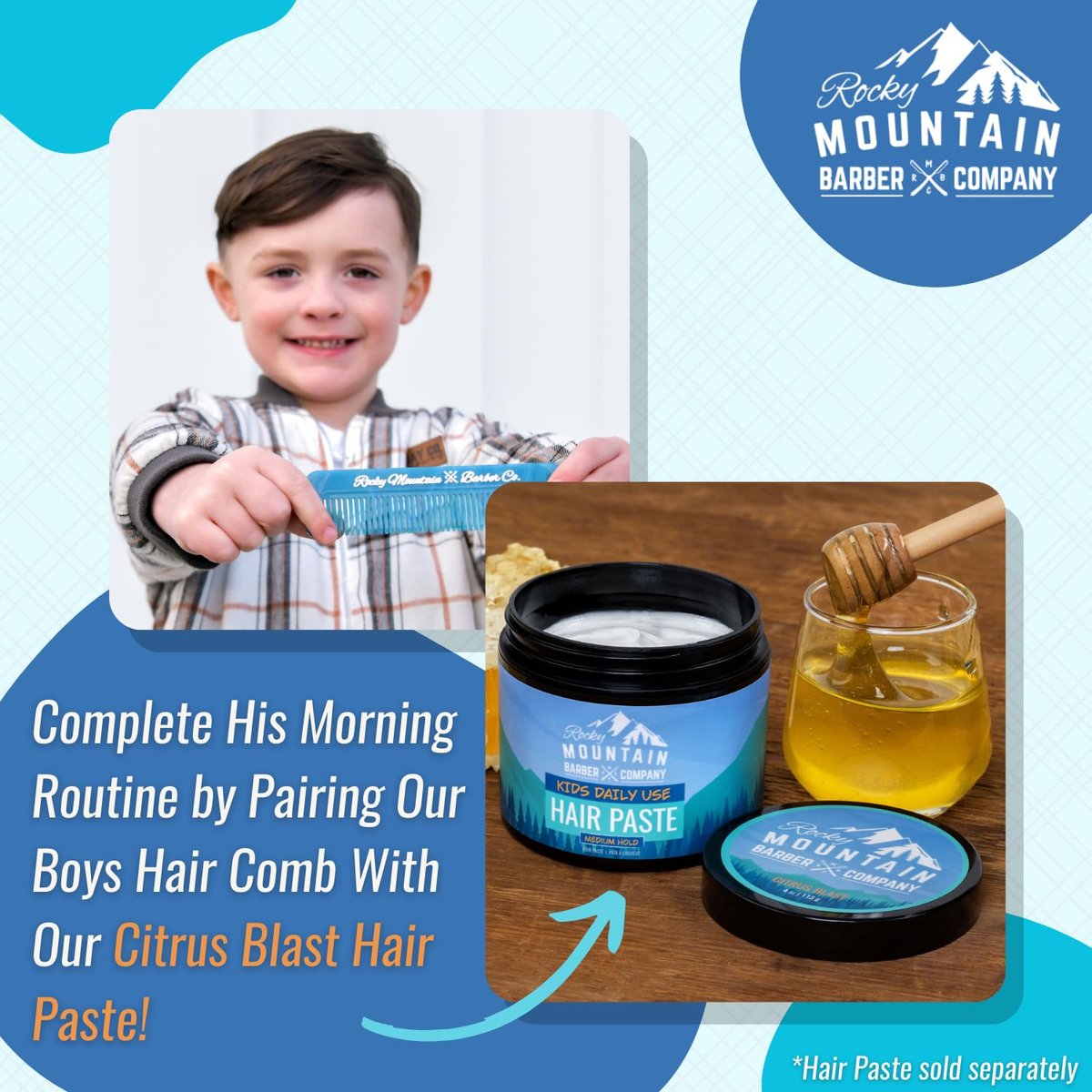 Kids Hair Comb - Soft Rounded Teeth, Gentle Styling for All Hair Types - Cellulose Acetate - Includes Pouch Avelisse