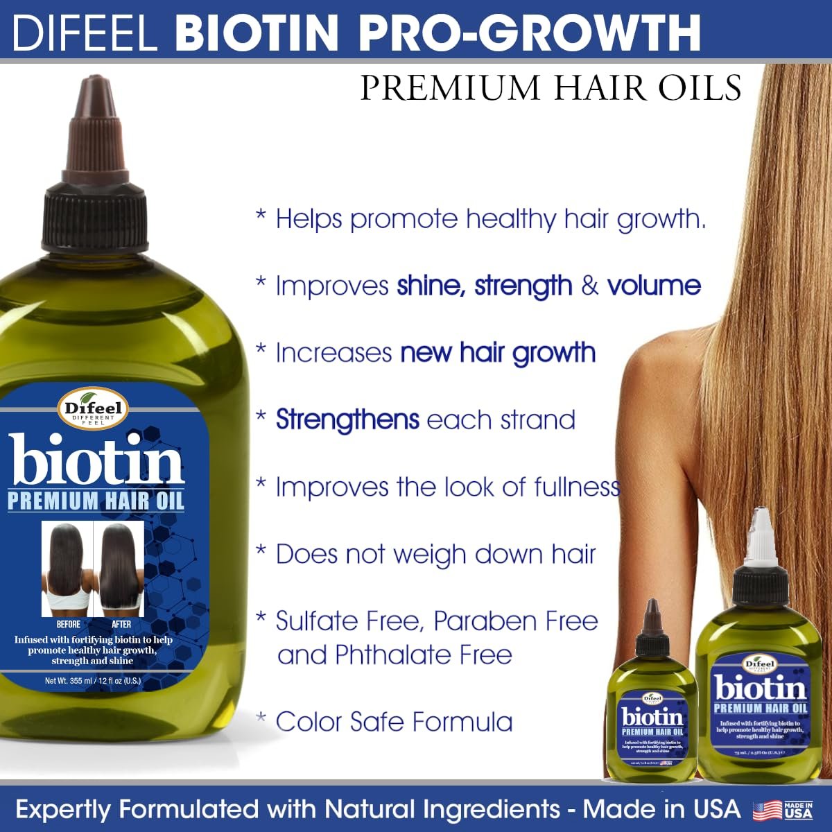Difeel Biotin Premium Hair Oil - Large 12 oz. for Nourished, Thicker-Looking Hair - görsel 9