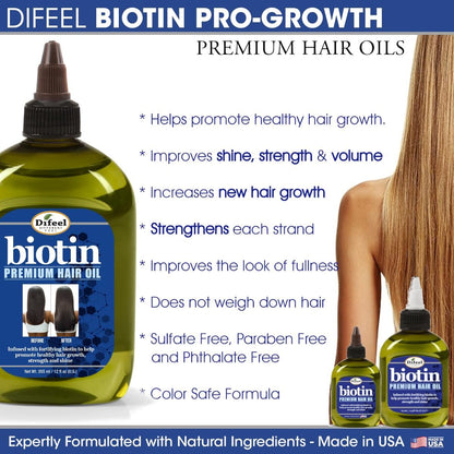 Difeel Biotin Premium Hair Oil - Large 12 oz. for Nourished, Thicker-Looking Hair