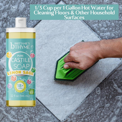 Brittanie's Pure Castile Liquid Soap Refill, Lemon Sage, 32 Ounce (Pack of 2) - Gentle & Natural Dish Soap, Hair & Body Wash, Vegan, Gluten-Free, Non-GMO Avelisse