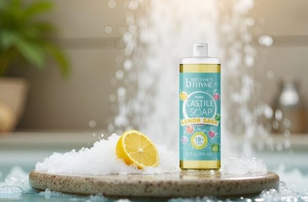 Brittanie's Pure Castile Liquid Soap Refill, Lemon Sage, 32 Ounce (Pack of 2) - Gentle & Natural Dish Soap, Hair & Body Wash, Vegan, Gluten-Free, Non-GMO Avelisse