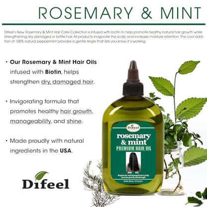Difeel Rosemary and Mint Premium Hair Oil with Biotin - Large 12 oz - Natural Rosemary Oil for Hair Growth & Biotin
