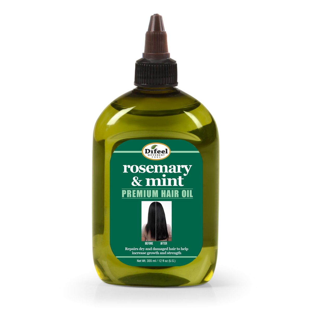 Difeel Rosemary and Mint Premium Hair Oil with Biotin - Large 12 oz - Natural Rosemary Oil for Hair Growth & Biotin - görsel 1