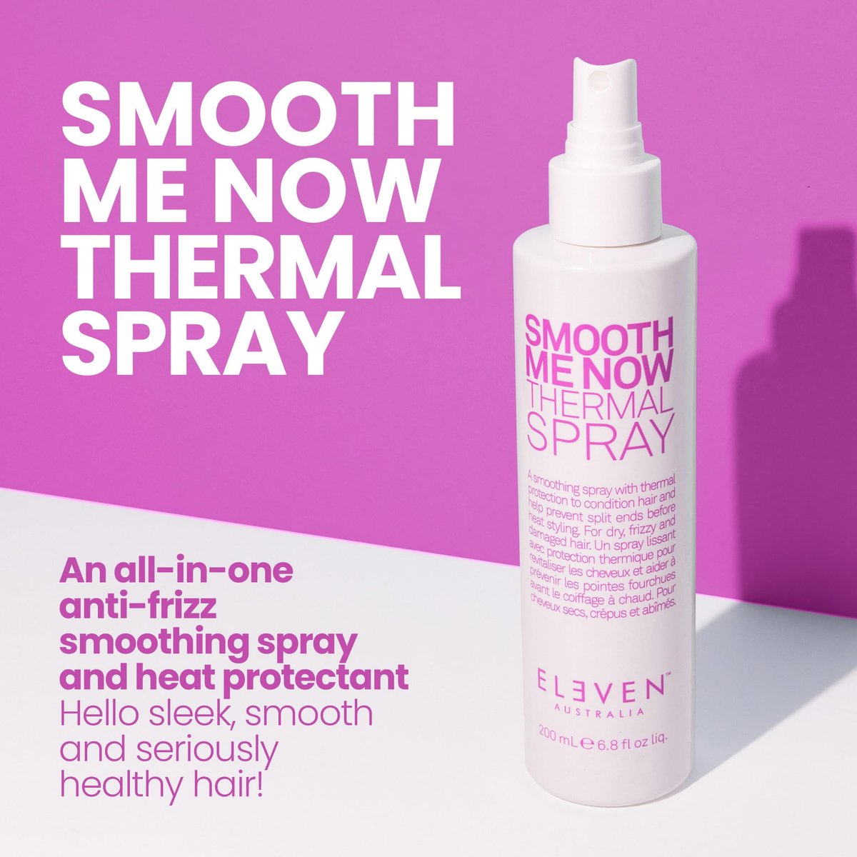 ELEVEN AUSTRALIA Smooth Me Now Thermal Spray - Heat Protectant for Women & Men, Anti-Frizz, Lightweight, 6.8 fl oz Avelisse