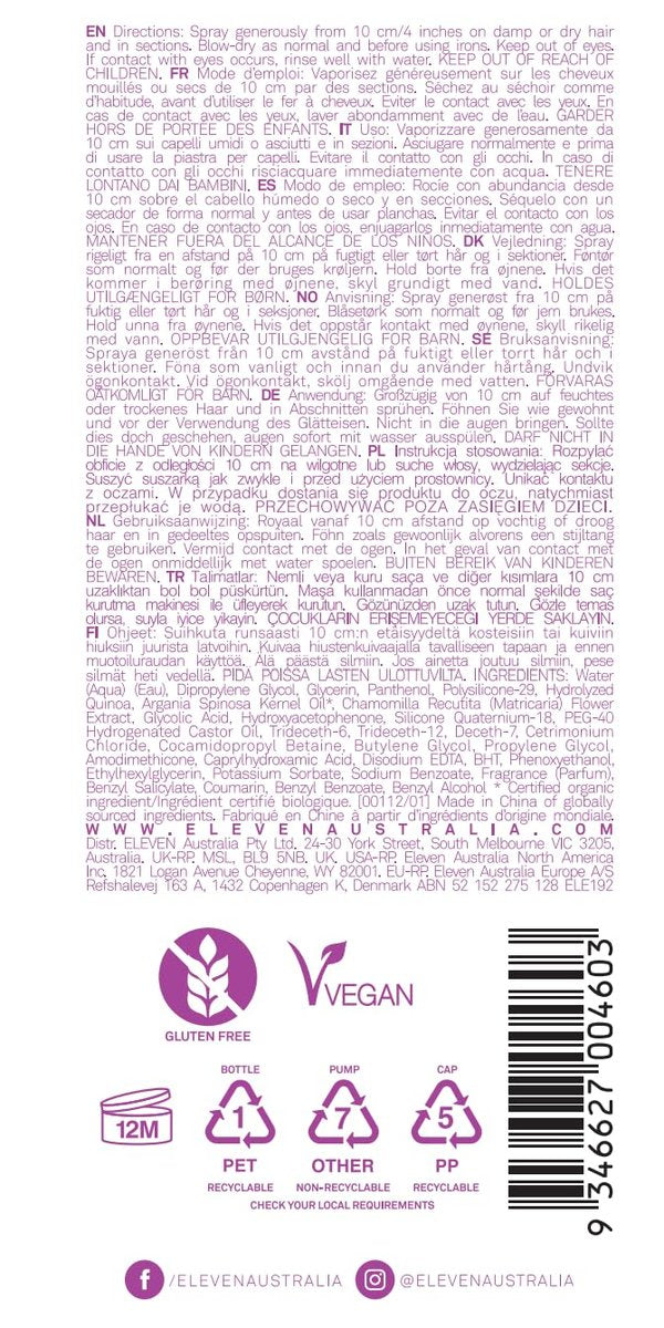 ELEVEN AUSTRALIA Smooth Me Now Thermal Spray - Heat Protectant for Women & Men, Anti-Frizz, Lightweight, 6.8 fl oz Avelisse