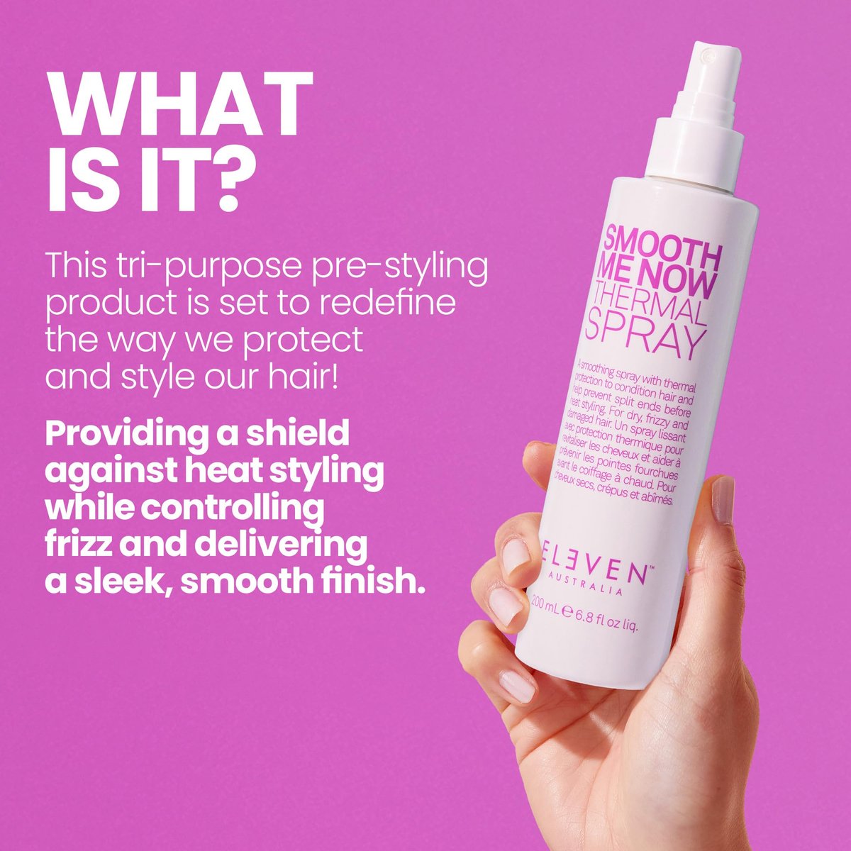 ELEVEN AUSTRALIA Smooth Me Now Thermal Spray - Heat Protectant for Women & Men, Anti-Frizz, Lightweight, 6.8 fl oz Avelisse