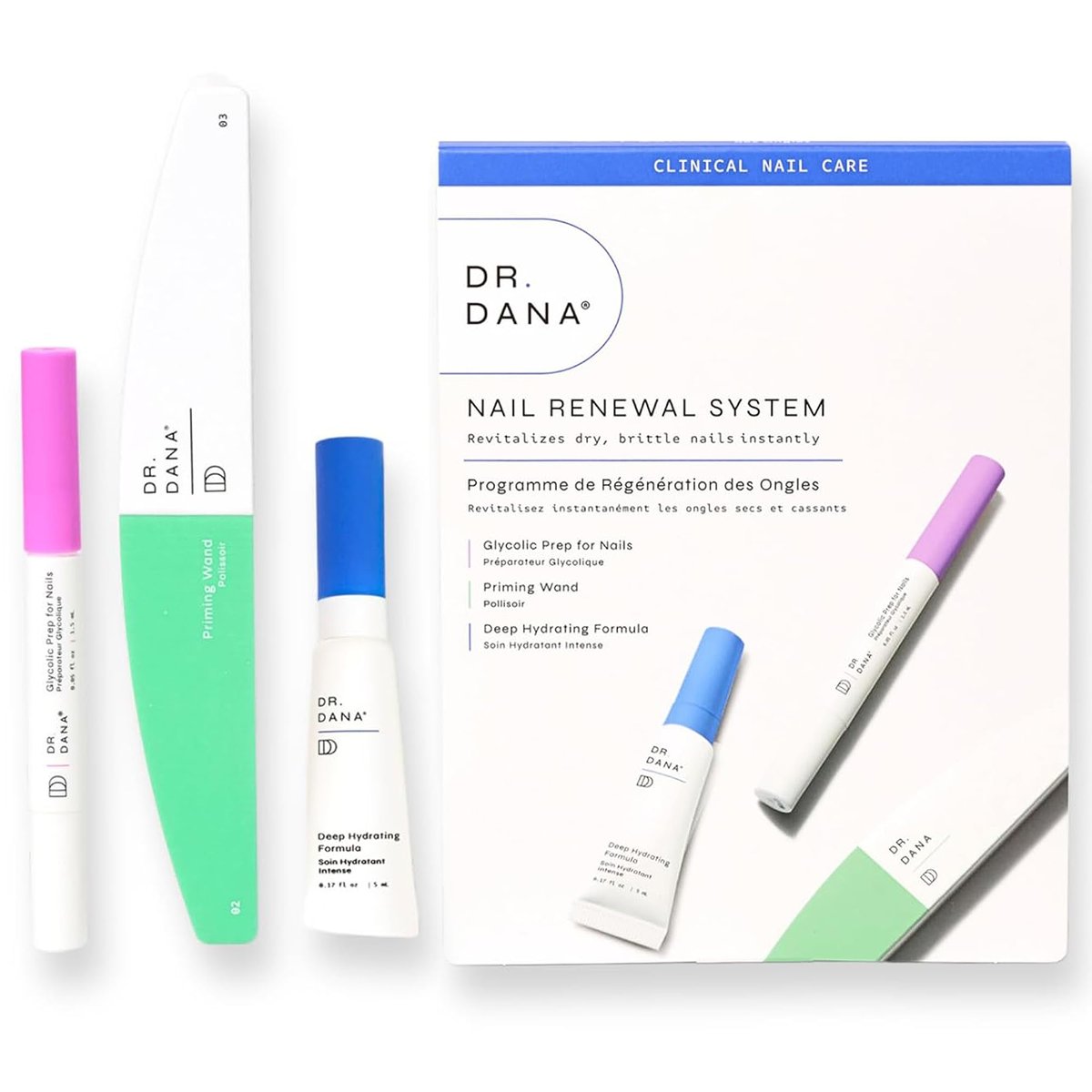 Dr. Dana Nail Repair Kit for Damaged Nails - Strengthening & Exfoliating Treatment with Glycolic Acid, Nail Primer, Hydrator & Priming Wand for Shiny, Healthy Nails Avelisse