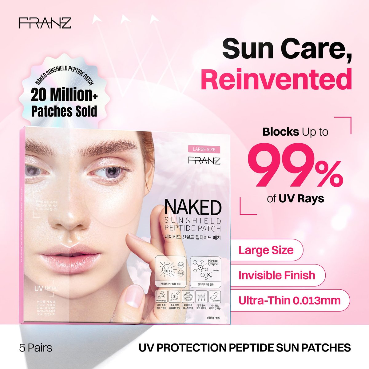 FRANZ UV Patch UPF 50+ Sun Protection – Peptide-Infused Anti-Aging Facial Patches for Daily Outdoor Activities (5 Pairs) - görsel 3