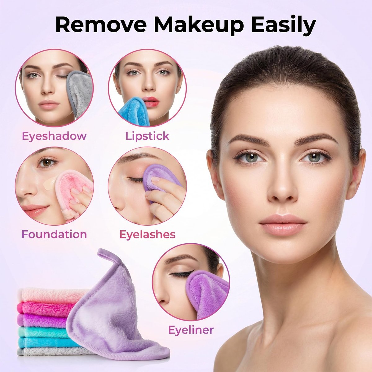 Sukh Makeup Remover Cloth - 7PCS Reusable Microfiber Face Towels, 6x6 Inch Soft Facial Cleansing Cloths for Women, Gentle Washable Makeup Remover Pads for All Skin Types, Travel & Daily Use - görsel 7