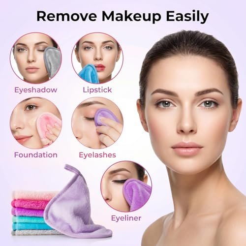 Sukh Makeup Remover Cloth - 7PCS Reusable Microfiber Face Towels, 6x6 Inch Soft Facial Cleansing Cloths for Women, Gentle Washable Makeup Remover Pads for All Skin Types, Travel & Daily Use - görsel 8