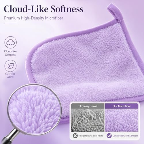 Sukh Makeup Remover Cloth - 7PCS Reusable Microfiber Face Towels, 6x6 Inch Soft Facial Cleansing Cloths for Women, Gentle Washable Makeup Remover Pads for All Skin Types, Travel & Daily Use - görsel 12