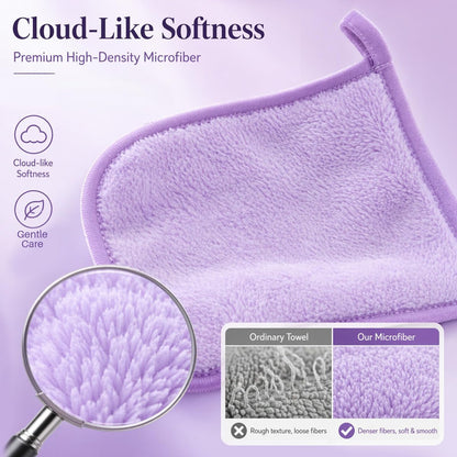 Sukh Makeup Remover Cloth - 7PCS Reusable Microfiber Face Towels, 6x6 Inch Soft Facial Cleansing Cloths for Women, Gentle Washable Makeup Remover Pads for All Skin Types, Travel & Daily Use