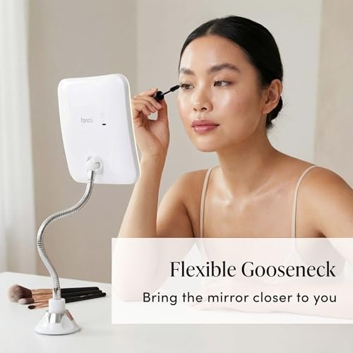 Fancii 10x Flexible Magnifying Mirror with 3 LED Light Settings, Rechargeable - Gooseneck Lighted Makeup Mirror for Bathroom, Locking Suction Mount, Cordless, 360° Rotatable (Mira 2 Plus) Avelisse