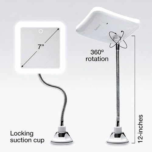 Fancii 10x Flexible Magnifying Mirror with 3 LED Light Settings, Rechargeable - Gooseneck Lighted Makeup Mirror for Bathroom, Locking Suction Mount, Cordless, 360° Rotatable (Mira 2 Plus) Avelisse