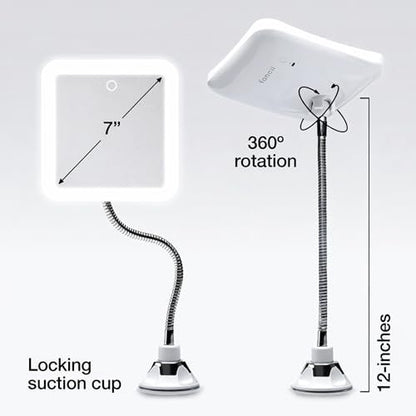 Fancii 10x Flexible Magnifying Mirror with 3 LED Light Settings, Rechargeable - Gooseneck Lighted Makeup Mirror for Bathroom, Locking Suction Mount, Cordless, 360° Rotatable (Mira 2 Plus) Avelisse