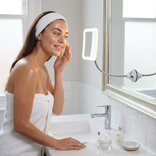 Fancii 10x Flexible Magnifying Mirror with 3 LED Light Settings, Rechargeable - Gooseneck Lighted Makeup Mirror for Bathroom, Locking Suction Mount, Cordless, 360° Rotatable (Mira 2 Plus) Avelisse