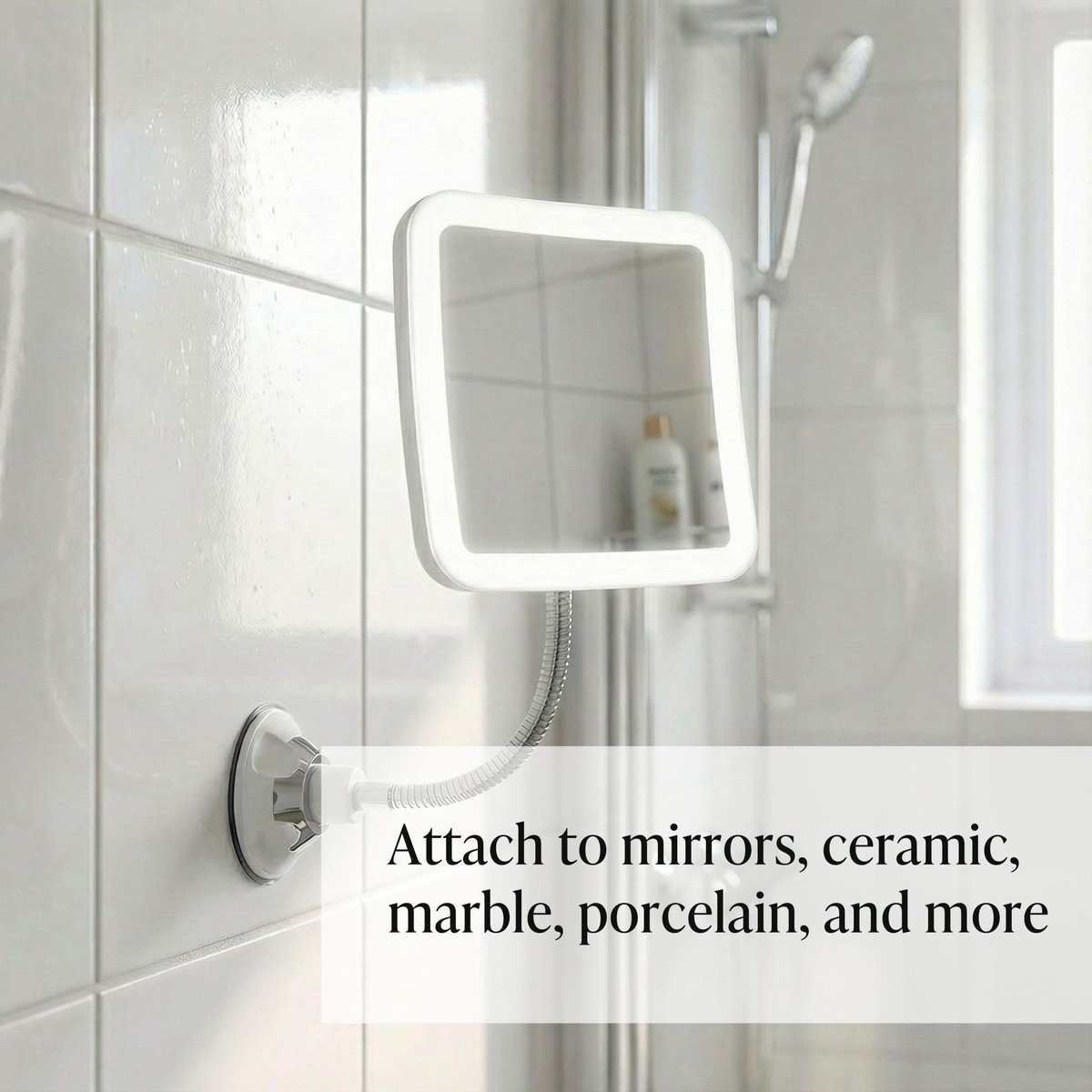 Fancii 10x Flexible Magnifying Mirror with 3 LED Light Settings, Rechargeable - Gooseneck Lighted Makeup Mirror for Bathroom, Locking Suction Mount, Cordless, 360° Rotatable (Mira 2 Plus) Avelisse