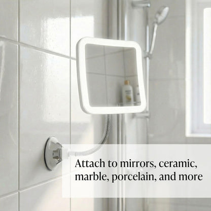 Fancii 10x Flexible Magnifying Mirror with 3 LED Light Settings, Rechargeable - Gooseneck Lighted Makeup Mirror for Bathroom, Locking Suction Mount, Cordless, 360° Rotatable (Mira 2 Plus) Avelisse