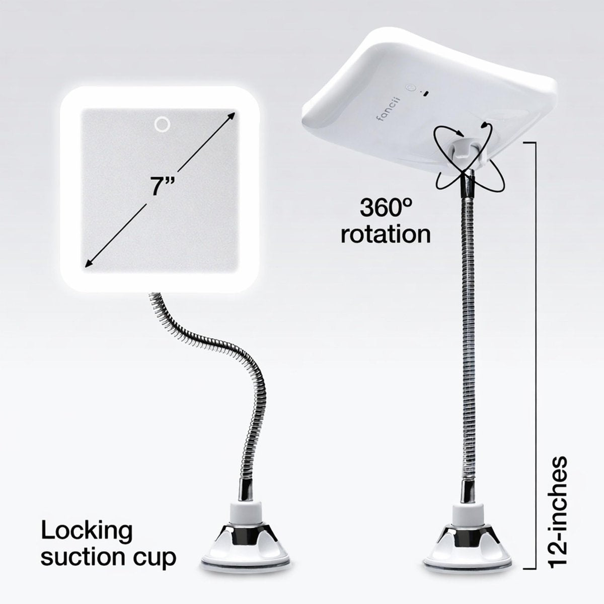 Fancii 10x Flexible Magnifying Mirror with 3 LED Light Settings, Rechargeable - Gooseneck Lighted Makeup Mirror for Bathroom, Locking Suction Mount, Cordless, 360° Rotatable (Mira 2 Plus) Avelisse