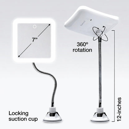Fancii 10x Flexible Magnifying Mirror with 3 LED Light Settings, Rechargeable - Gooseneck Lighted Makeup Mirror for Bathroom, Locking Suction Mount, Cordless, 360° Rotatable (Mira 2 Plus) Avelisse