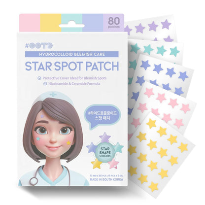 #OOTD Star Pimple Patches – Hydrocolloid Acne Spot Treatment with Niacinamide & Ceramide, Cute Pastel Colors, K-Beauty Skincare for Face, 80 Count Avelisse