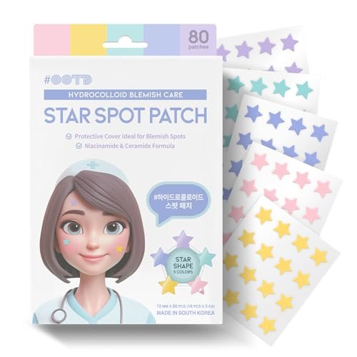 #OOTD Star Pimple Patches – Hydrocolloid Acne Spot Treatment with Niacinamide & Ceramide, Cute Pastel Colors, K-Beauty Skincare for Face, 80 Count Avelisse
