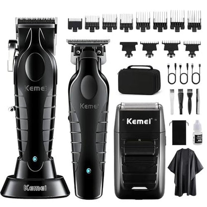 KEMEI Professional Hair Clipper & Beard Trimmer Set for Men – Cordless Rechargeable Fade Clipper Kit (KM-2299, KM-2296, KM-1102) Avelisse