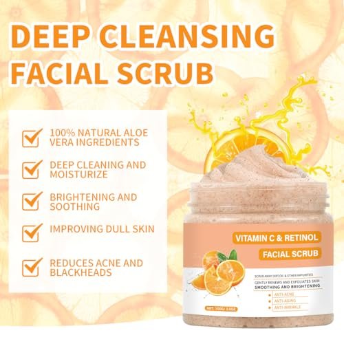 IREV Vitamin C Face Scrub – Exfoliating Facial Wash with Retinol, Deep Cleansing for Women & Men, 3.53 oz - görsel 8