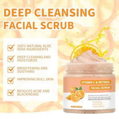 IREV Vitamin C Face Scrub – Exfoliating Facial Wash with Retinol, Deep Cleansing for Women & Men, 3.53 oz
