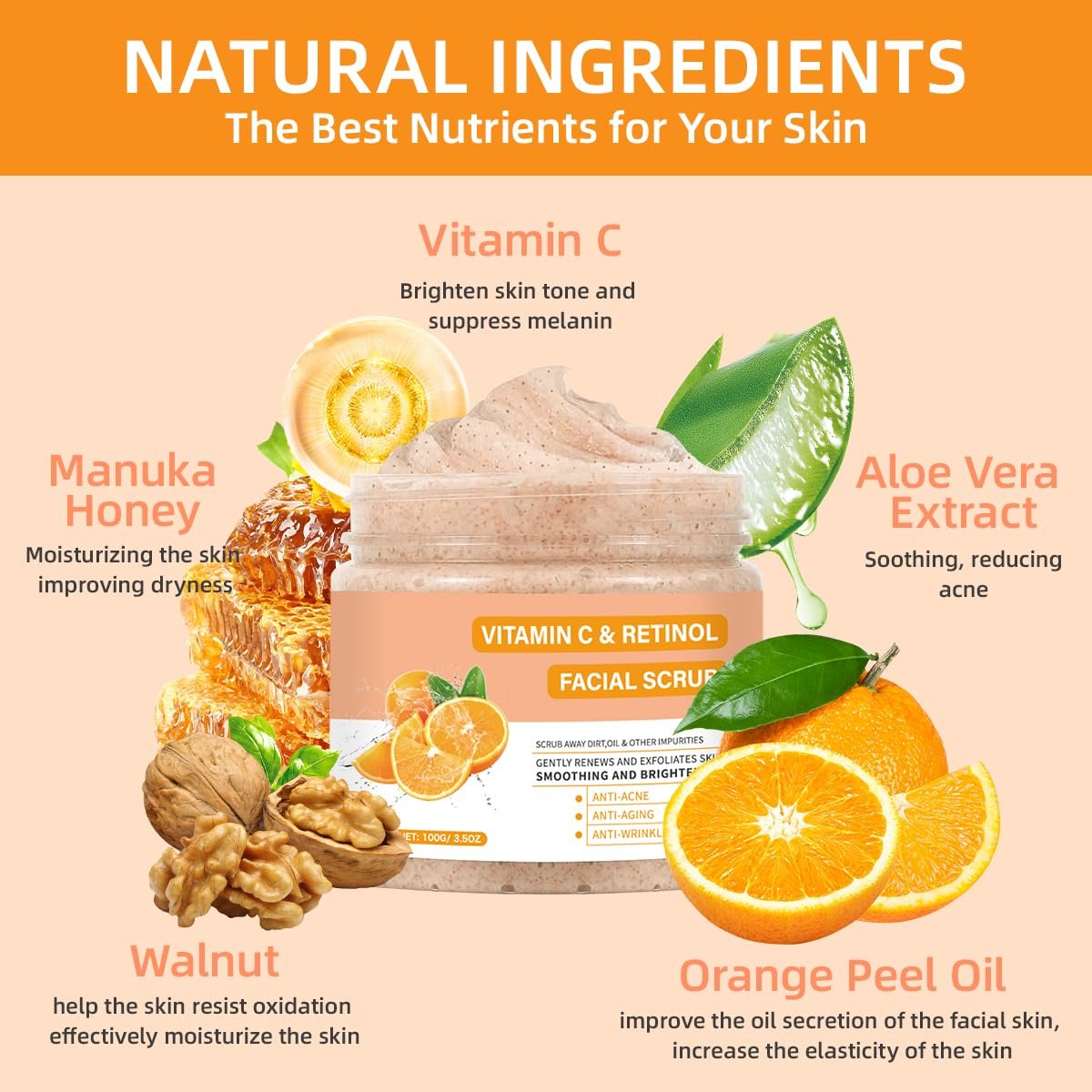 IREV Vitamin C Face Scrub – Exfoliating Facial Wash with Retinol, Deep Cleansing for Women & Men, 3.53 oz - görsel 9