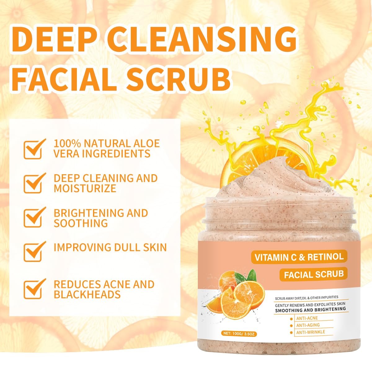 IREV Vitamin C Face Scrub – Exfoliating Facial Wash with Retinol, Deep Cleansing for Women & Men, 3.53 oz - görsel 7