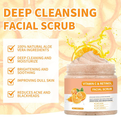 IREV Vitamin C Face Scrub – Exfoliating Facial Wash with Retinol, Deep Cleansing for Women & Men, 3.53 oz