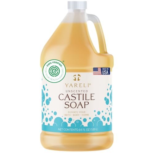 YARELI Pure Castile Soap Liquid Unscented 64oz – EWG Verified Organic Oils, Fragrance-Free Body Wash, Castile Soap for Bath Body Home Laundry – Made in USA, Vegan Avelisse