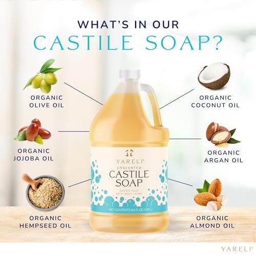YARELI Pure Castile Soap Liquid Unscented 64oz – EWG Verified Organic Oils, Fragrance-Free Body Wash, Castile Soap for Bath Body Home Laundry – Made in USA, Vegan Avelisse