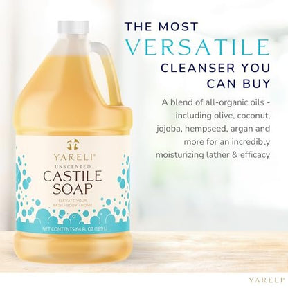 YARELI Pure Castile Soap Liquid Unscented 64oz – EWG Verified Organic Oils, Fragrance-Free Body Wash, Castile Soap for Bath Body Home Laundry – Made in USA, Vegan Avelisse