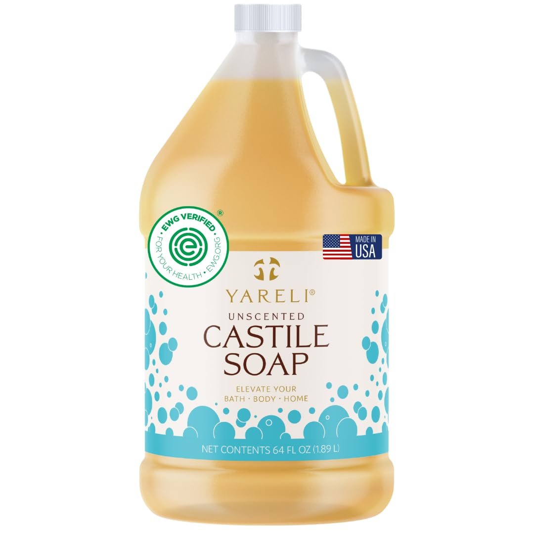 YARELI Pure Castile Soap Liquid Unscented 64oz – EWG Verified Organic Oils, Fragrance-Free Body Wash, Castile Soap for Bath Body Home Laundry – Made in USA, Vegan Avelisse