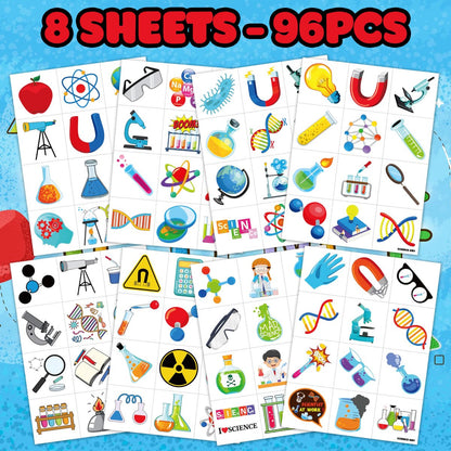96-Pack Funny Science Temporary Tattoos for Kids – Mad Scientist Lab Birthday Party Favors, Chemistry Experiment Tattoo Stickers for Boys & Girls