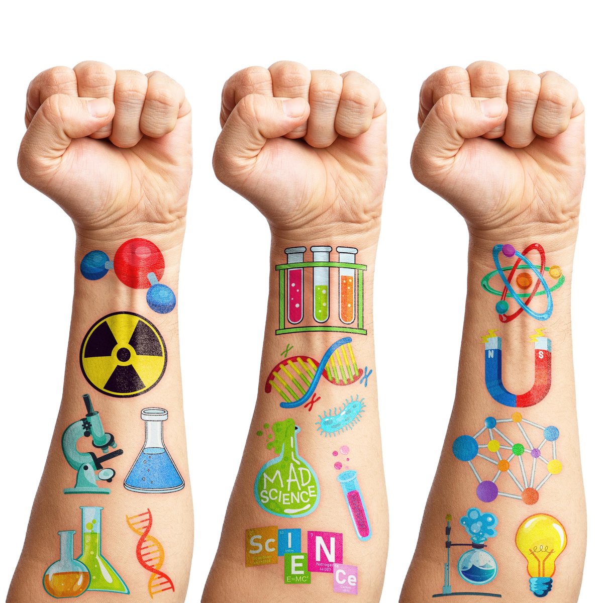 96-Pack Funny Science Temporary Tattoos for Kids – Mad Scientist Lab Birthday Party Favors, Chemistry Experiment Tattoo Stickers for Boys & Girls - görsel 17