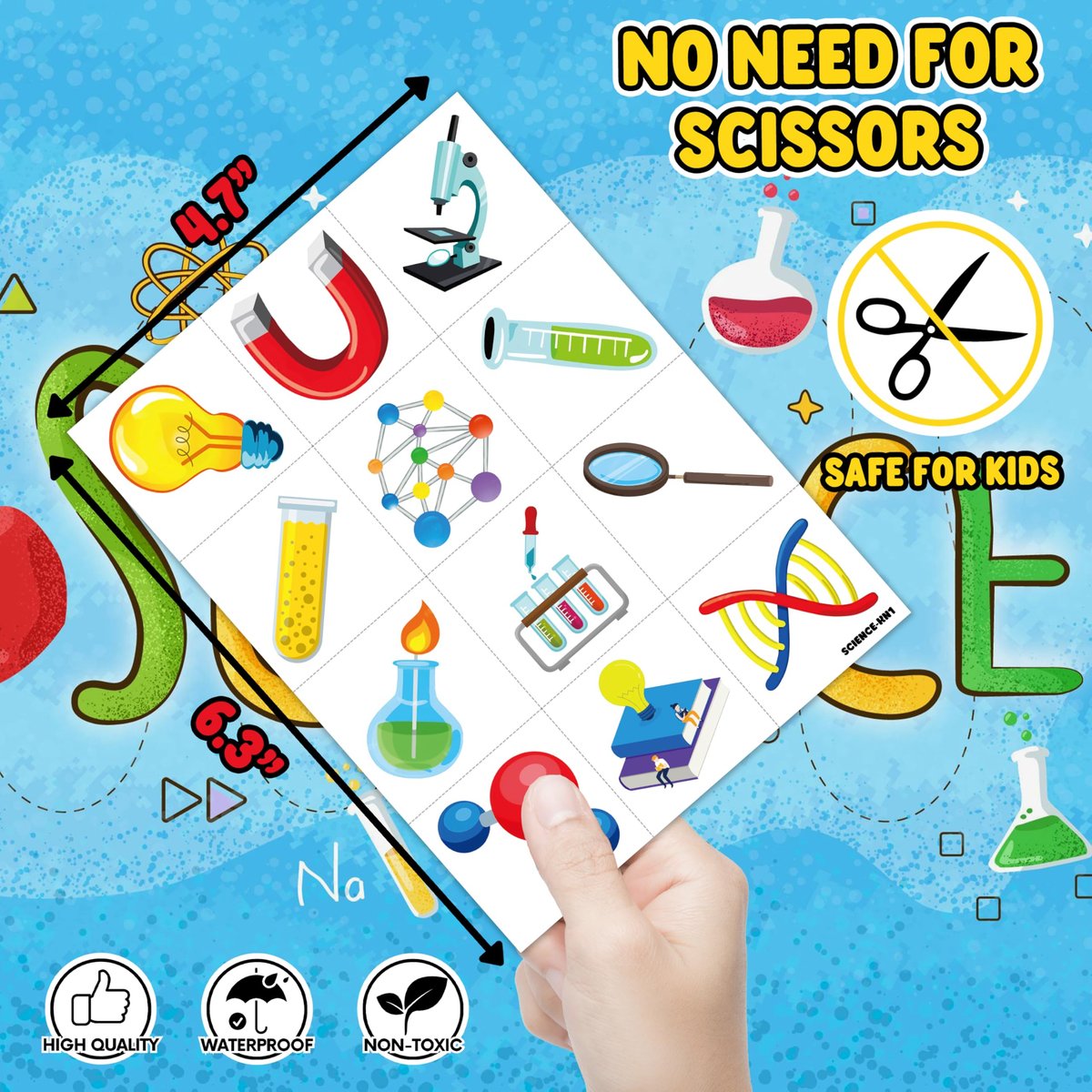96-Pack Funny Science Temporary Tattoos for Kids – Mad Scientist Lab Birthday Party Favors, Chemistry Experiment Tattoo Stickers for Boys & Girls - görsel 7