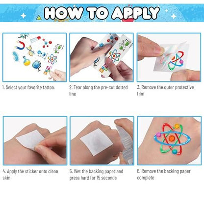 96-Pack Funny Science Temporary Tattoos for Kids – Mad Scientist Lab Birthday Party Favors, Chemistry Experiment Tattoo Stickers for Boys & Girls