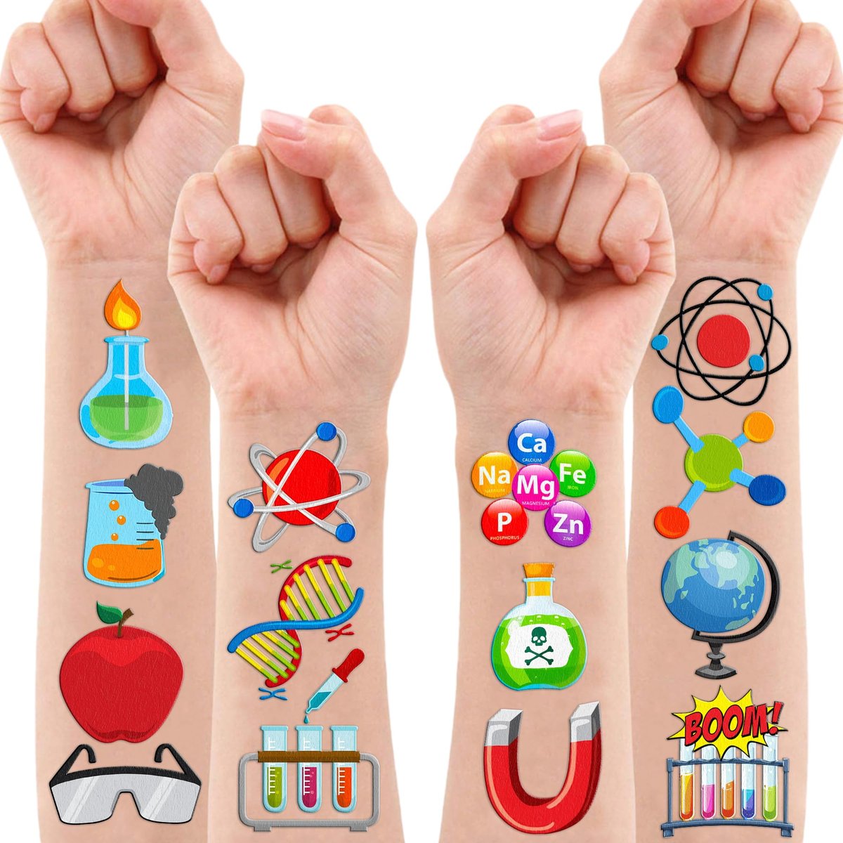96-Pack Funny Science Temporary Tattoos for Kids – Mad Scientist Lab Birthday Party Favors, Chemistry Experiment Tattoo Stickers for Boys & Girls - görsel 15