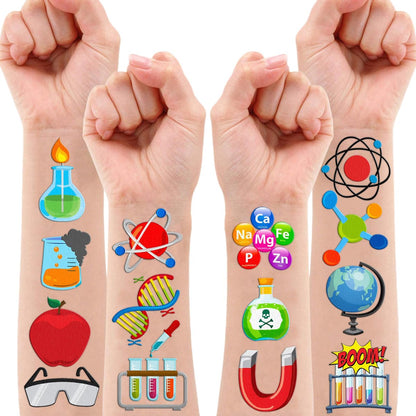 96-Pack Funny Science Temporary Tattoos for Kids – Mad Scientist Lab Birthday Party Favors, Chemistry Experiment Tattoo Stickers for Boys & Girls