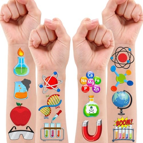 96-Pack Funny Science Temporary Tattoos for Kids – Mad Scientist Lab Birthday Party Favors, Chemistry Experiment Tattoo Stickers for Boys & Girls - görsel 16