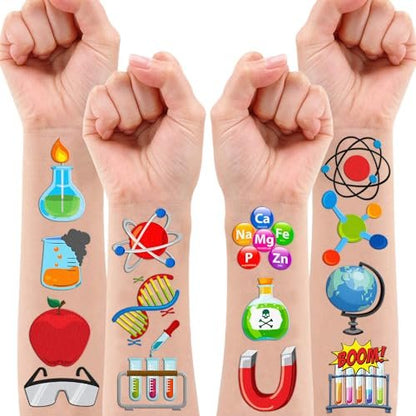 96-Pack Funny Science Temporary Tattoos for Kids – Mad Scientist Lab Birthday Party Favors, Chemistry Experiment Tattoo Stickers for Boys & Girls