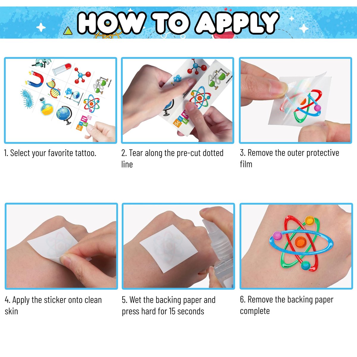 96-Pack Funny Science Temporary Tattoos for Kids – Mad Scientist Lab Birthday Party Favors, Chemistry Experiment Tattoo Stickers for Boys & Girls - görsel 13